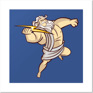 Funny Greek God Zeus with Lightning Bolt Posters and Art